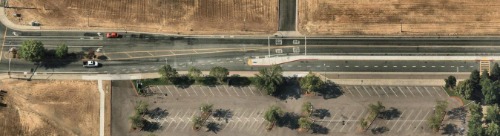 aerial image of 1st street roadway with bike lane markings