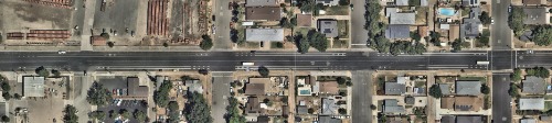aerial image of 7th street roadway with bike lane markings