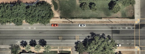 aerial image of 5th street roadway with bike lane markings