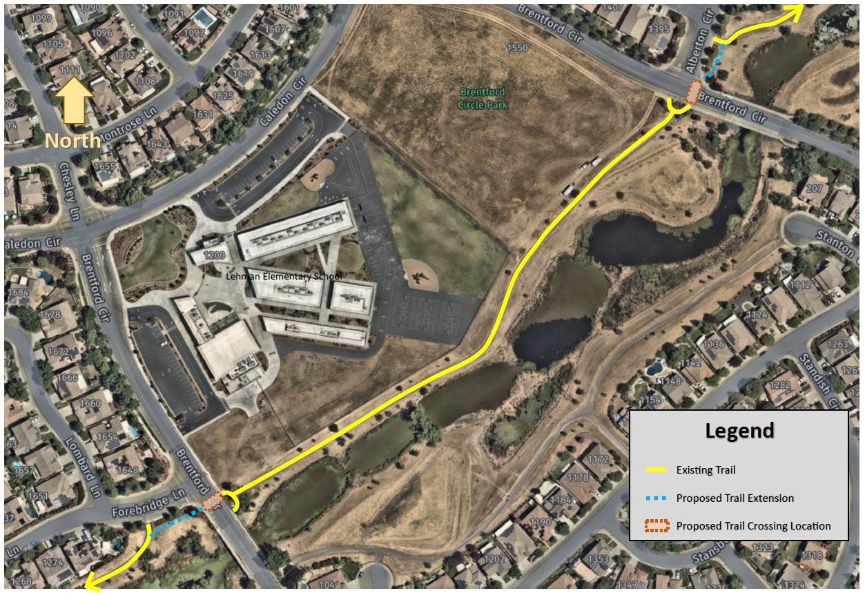 aerial image showing proposed trail crossings project