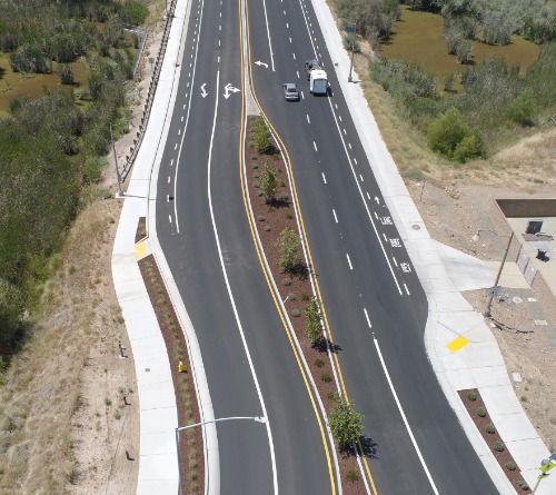 aerial image of e. joiner parkway with bike lane markings
