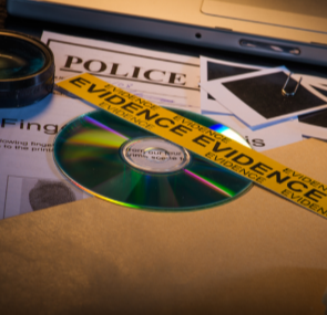 stack of police evidence on desk