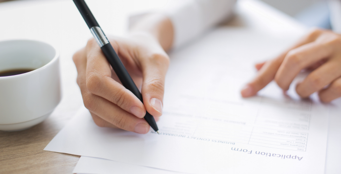 hand writing on application form