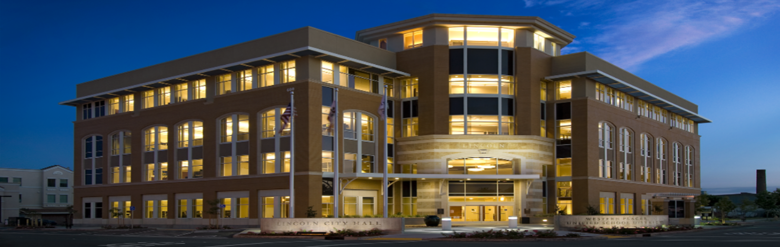 City Hall building at night.