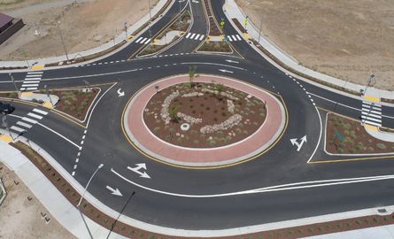 aerial image of completed roundabout on east joiner parkway