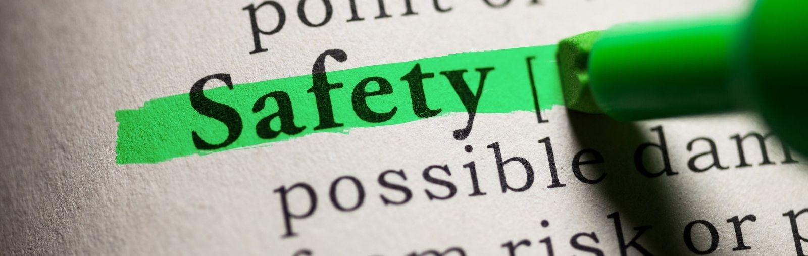 The word "Safety" highlighted in green on a page