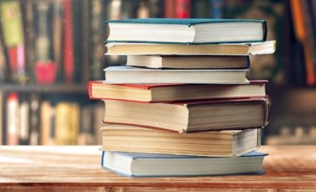 A stack of books on a table