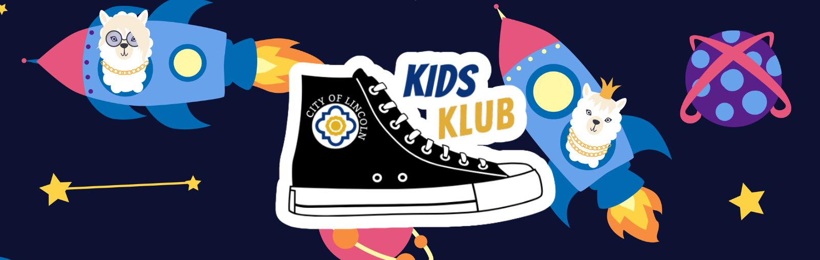 Kids Klub Logo with animated school supplies