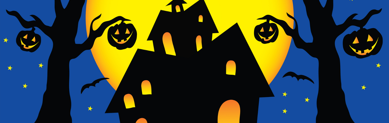 haunted house image with trees and moon 