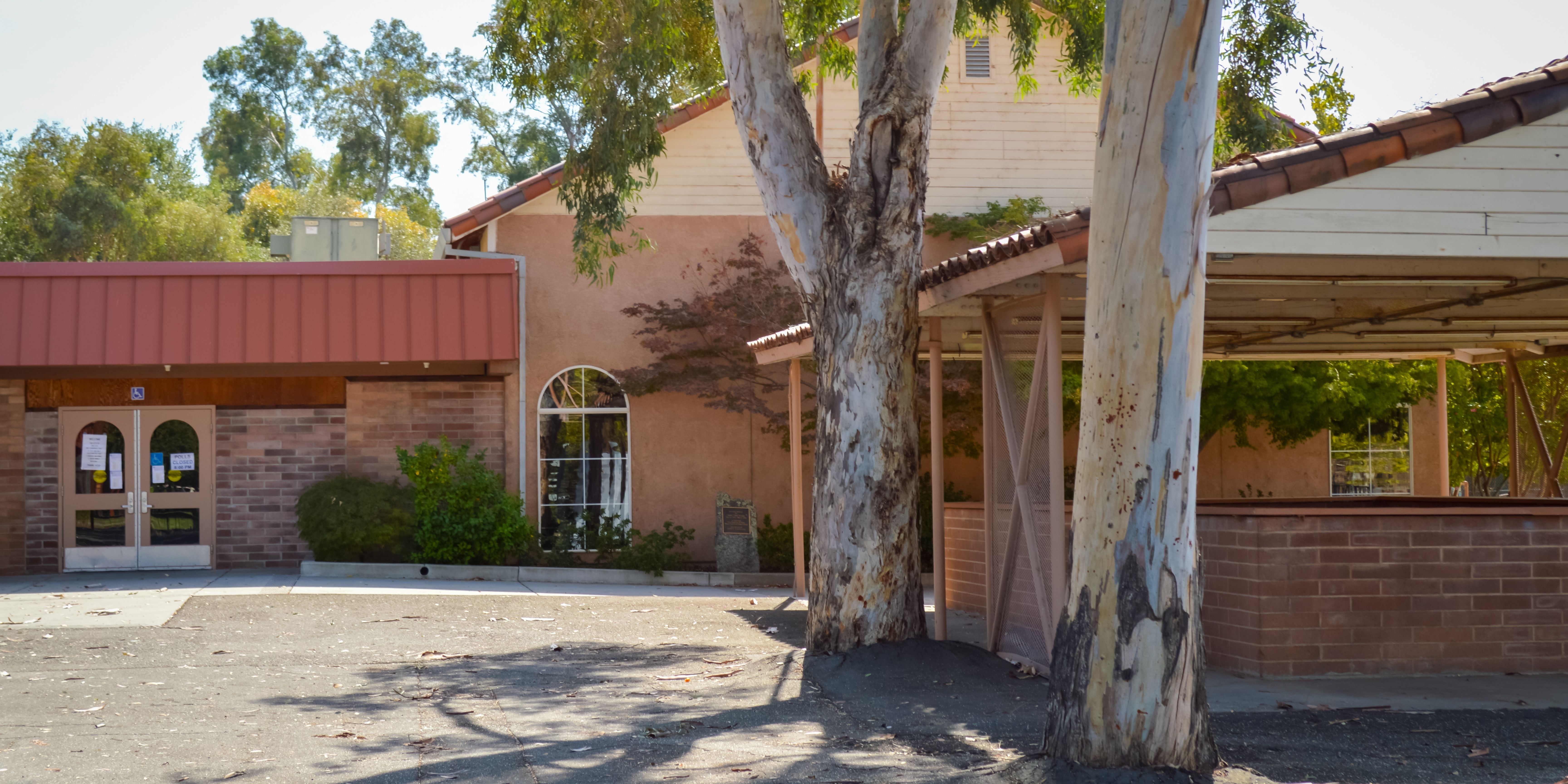 Brick building with trees