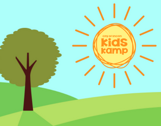 Drawing of a tree and sunshine with Kids Kamp logo