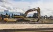 "Backhoe on construction site"