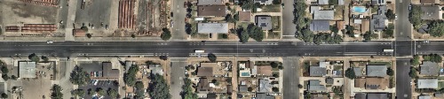 aerial image of 7th street roadway with bike lane markings