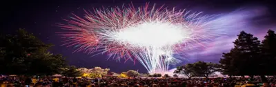 "fireworks in the sky over crowd"