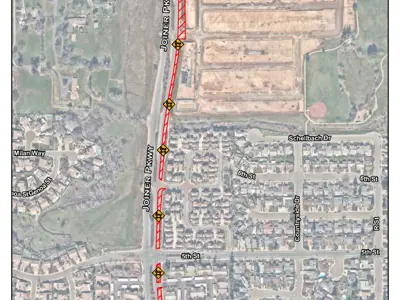 Map of traffic control zone around intersection of Joiner Pkwy and Nicolaus Rd
