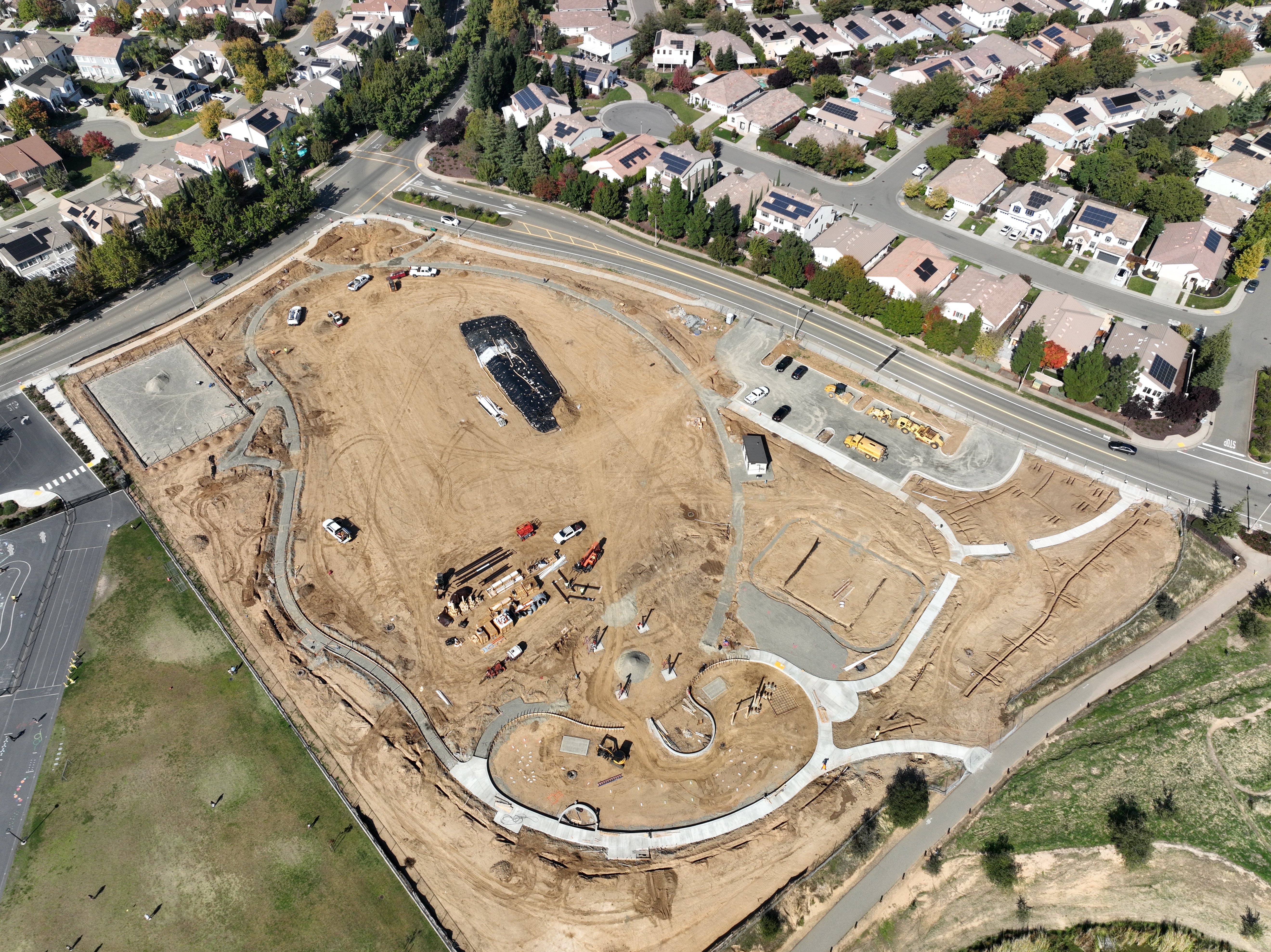 drone image of park during construction