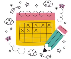 alt="image of calendar and pencil"