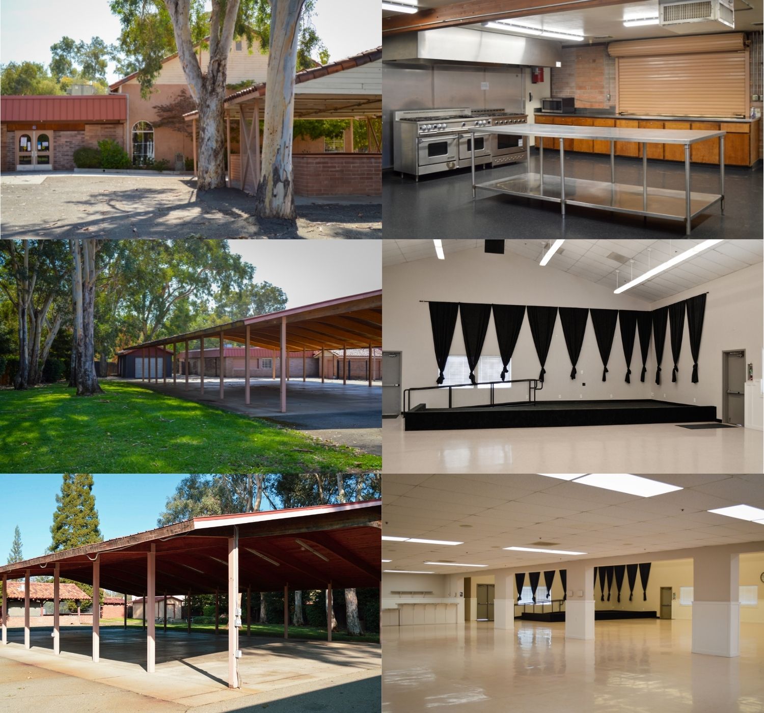 "Photo collage of inside and outside of building on sunny day"