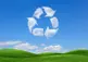 alt="Hilly grass and blue sky with clouds in shape of recyling."